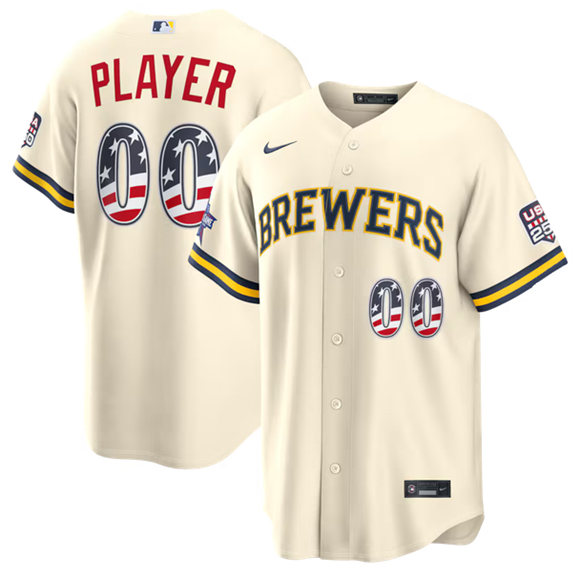 Men's Milwaukee Brewers ACTIVE PLAYER Custom Cream 2026 All-Star Edition Stars & Stripes USA 250 Patch Stitched Jersey