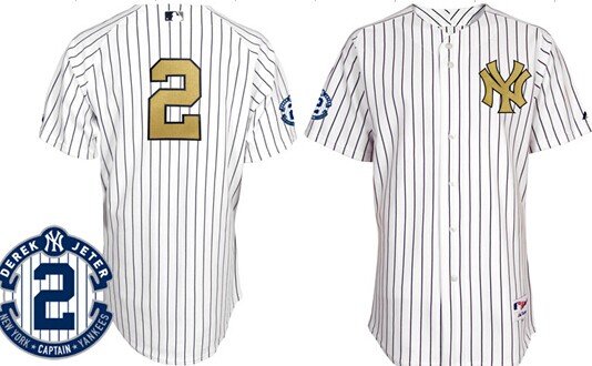 New York Yankees #2 Derek Jeter White With Gold Retirement Patch