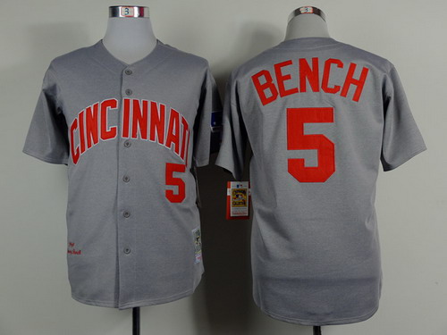 Cincinnati Reds #5 Johnny Bench 1969 Gray Wool Button Throwback Jersey on  sale,for Cheap,wholesale from China