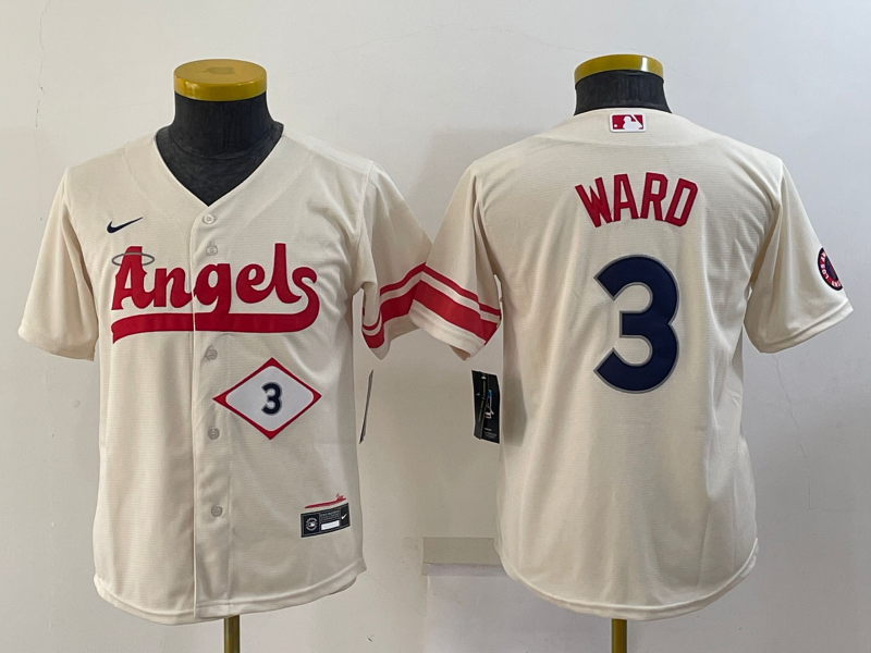 Youth Los Angeles Angels 27 Mike Trout Number Cream 2022 City Connect