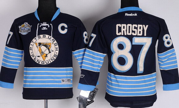 Pittsburgh Penguins #87 Sidney Crosby Navy Blue Third Kids Jersey on