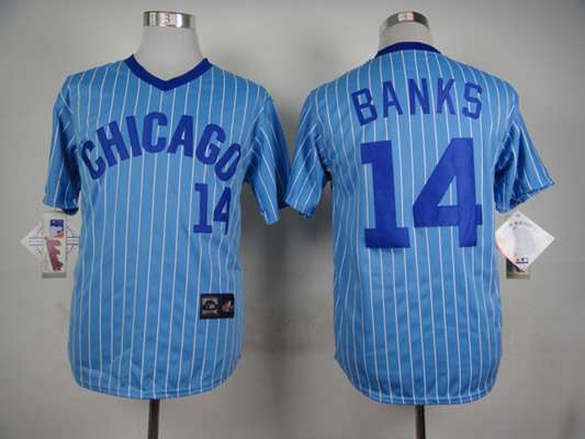 Men's Chicago Cubs #14 Ernie Banks 1988 Light Blue Majestic Jersey on  sale,for Cheap,wholesale from China