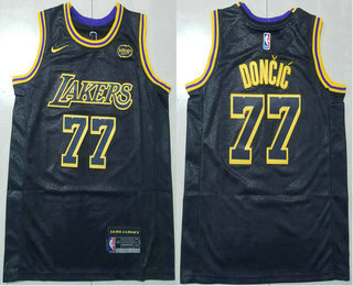 Men's Los Angeles Lakers #77 Luka Doncic Black Stitched Jersey