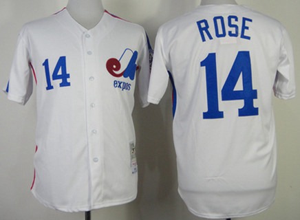 Men's Montreal Expos #14 Pete Rose 1982 White Mitchell & Ness Jersey on  sale,for Cheap,wholesale from China