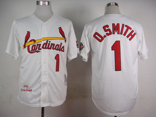 Men's St. Louis Cardinals #1 Ozzie Smith 1992 White Mitchell & Ness  Throwback Jersey on sale,for Cheap,wholesale from China